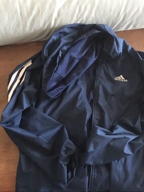 adidas kids Blue Hooded Windbreaker with White Stripes